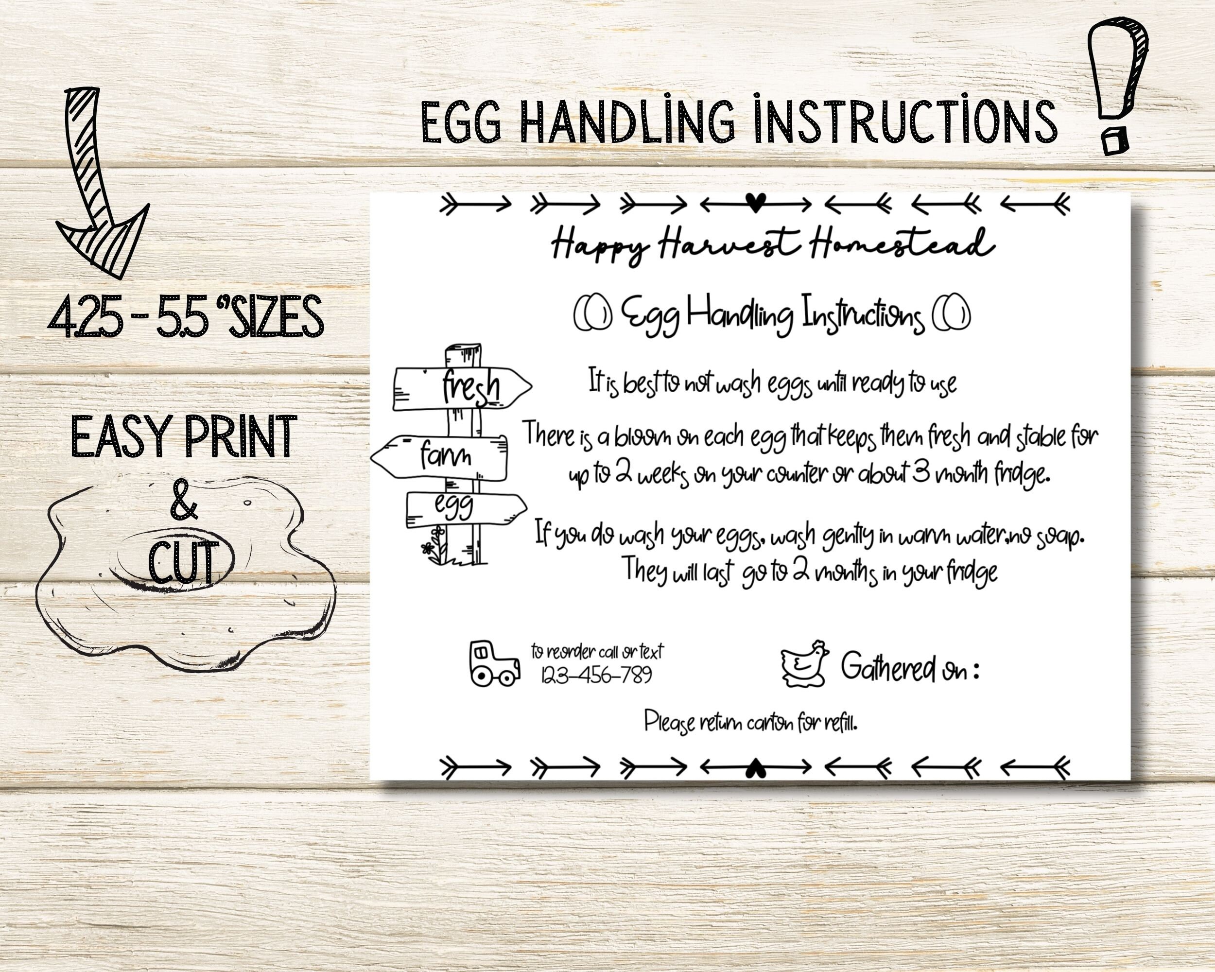 Editable EGG HANDLING Instruction Fresh Egg Care Label, Egg Carton ...