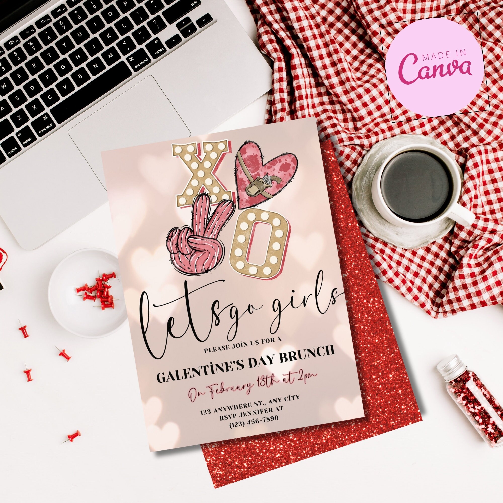 Galentines Day Invitation Template Valentines Day Download Digital