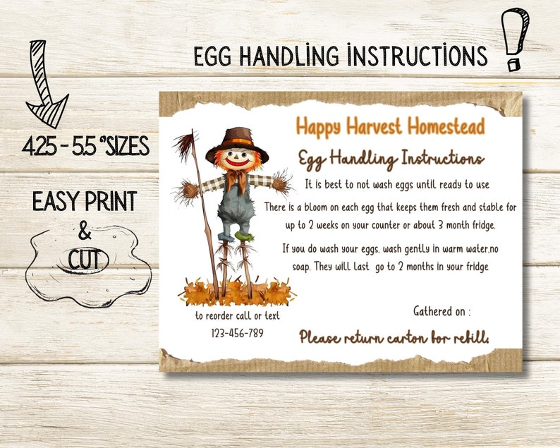EGG HANDLING Instruction Card Template, Fresh Egg Care Label, Egg ...