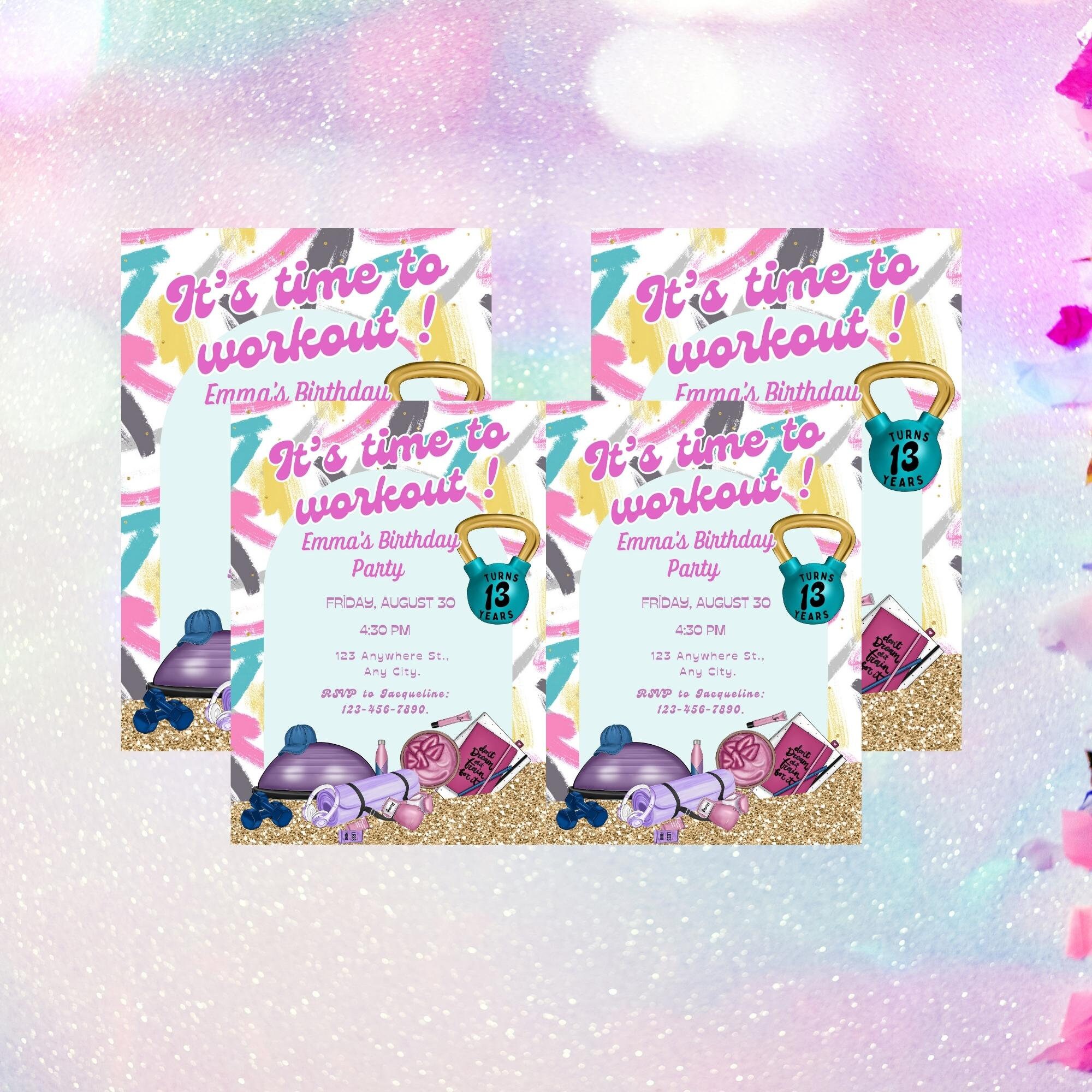 Workout Birthday Party Editable Template Invitation Fun - Etsy