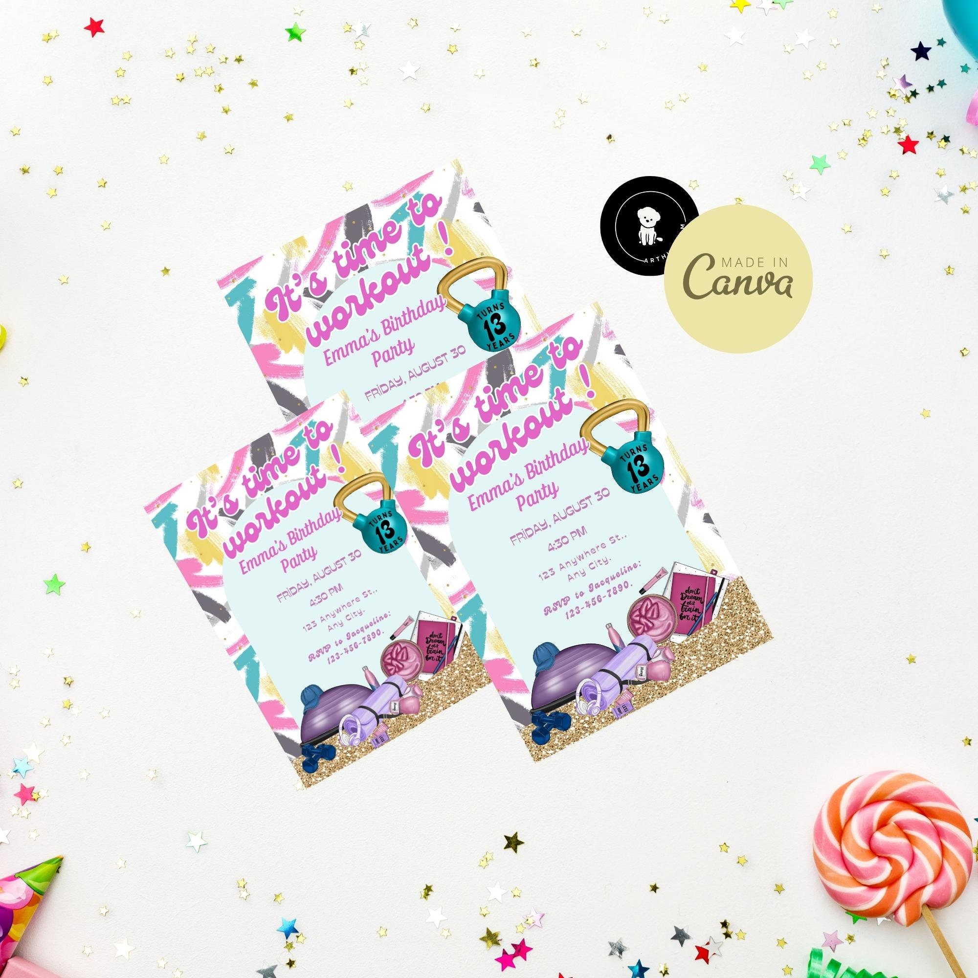 Workout Birthday Party Editable Template Invitation Fun - Etsy