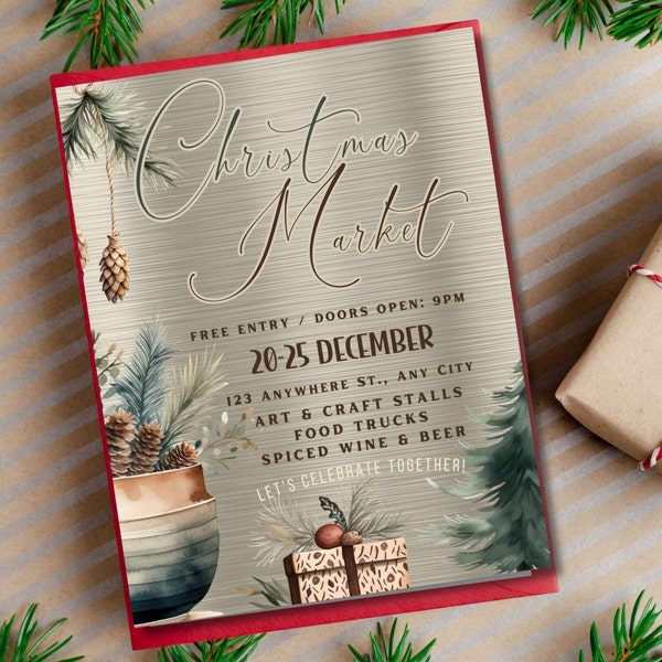 Christmas Market Flyer, Holiday Market Flyer, Editable Holiday Flyer Template, Fundraiser Flyer, Church Bake Sale Flyer, Christmas Flyer