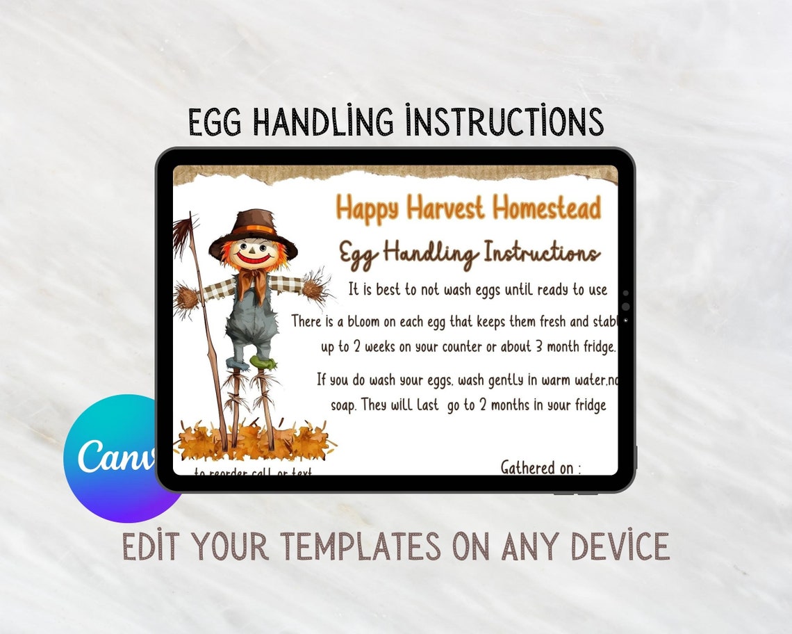 EGG HANDLING Instruction Card Template, Fresh Egg Care Label, Egg ...