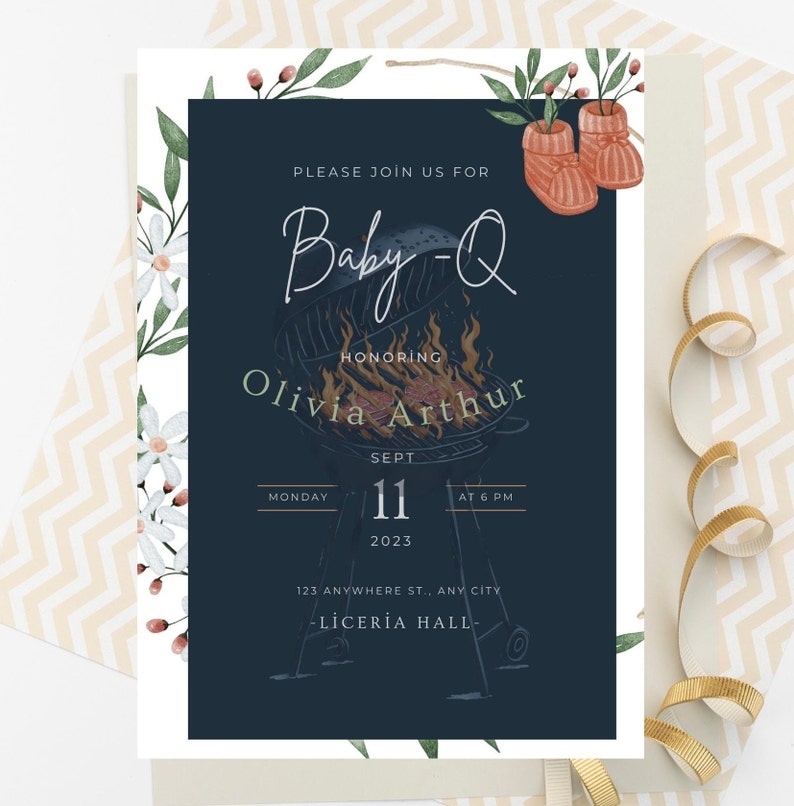 EDITABLE BBQ Baby Shower Invitation Gender Reveal Babyq Etsy