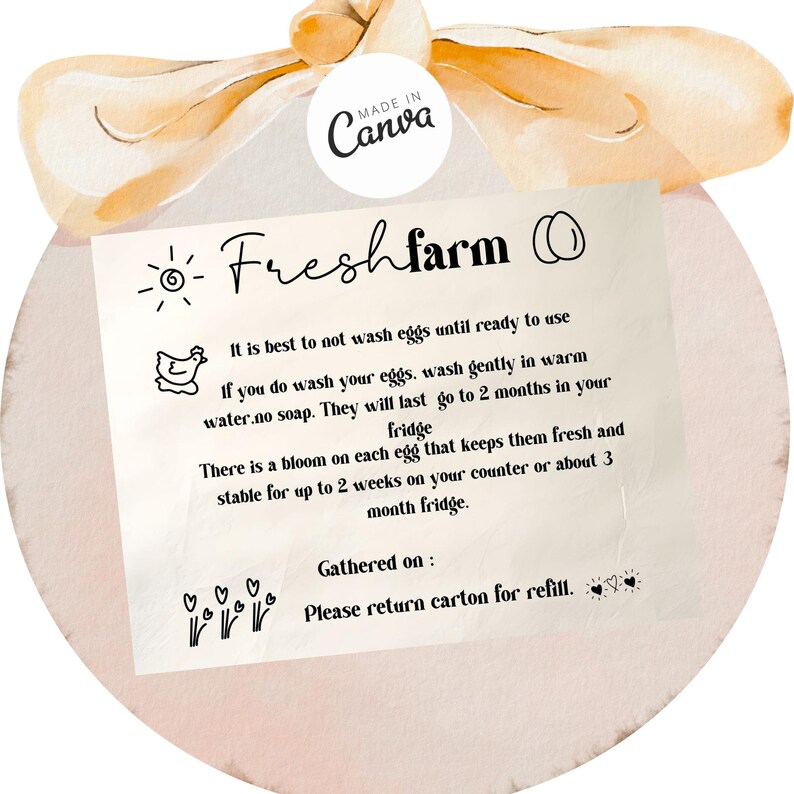 Editable Egg Handling Instructions Sticker Template, Printable Fresh ...