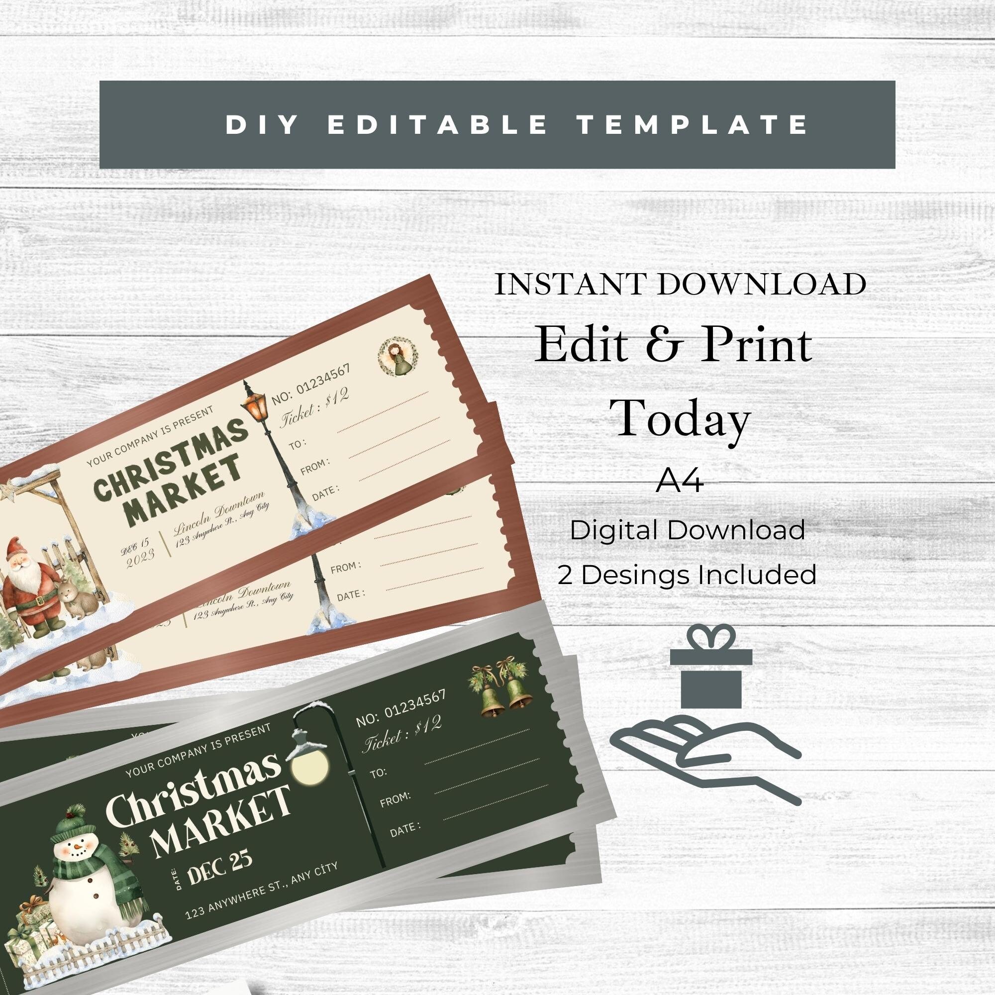 Editable Holiday Event Ticket printable Ticket Templates - Etsy