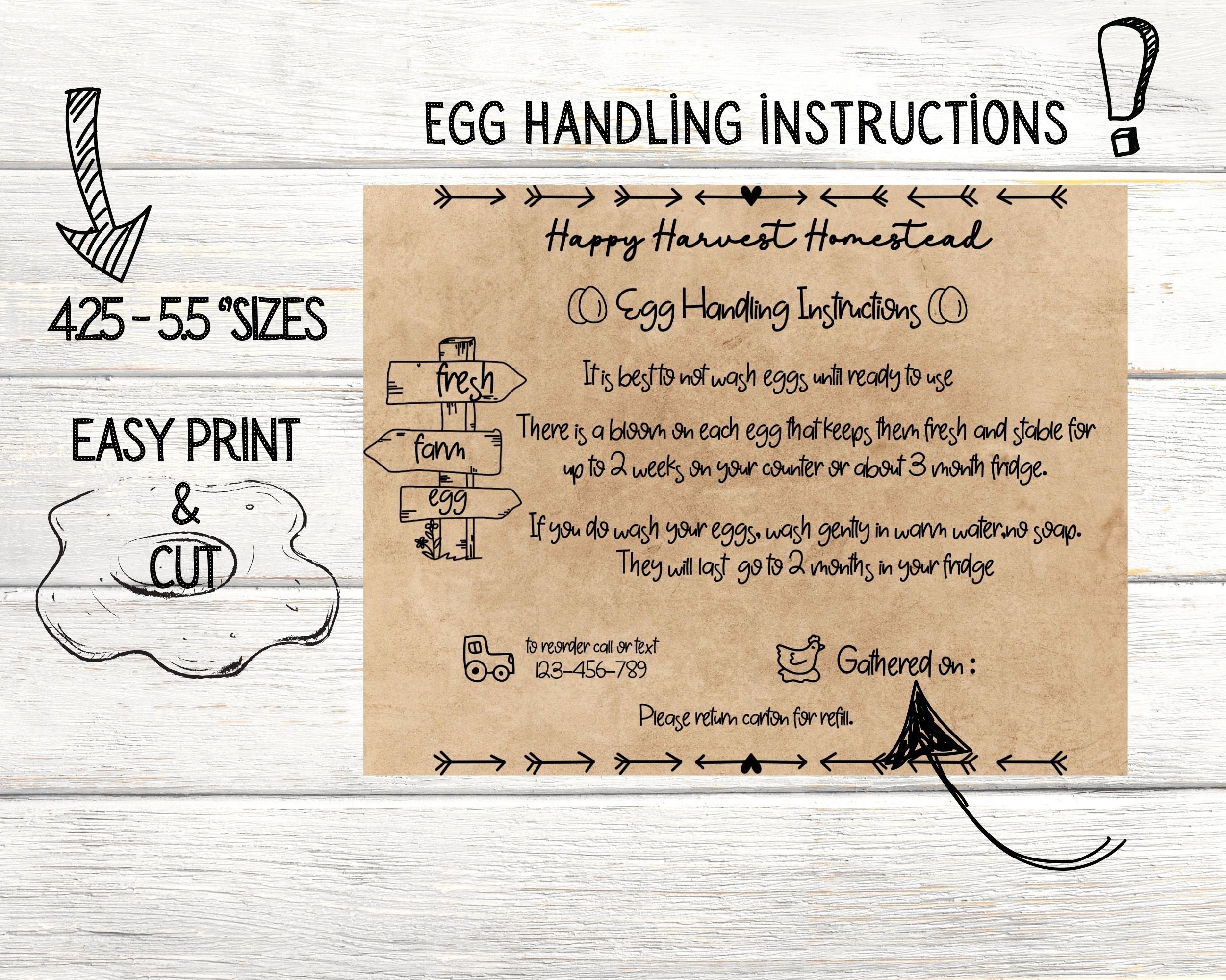 Editable EGG HANDLING Instruction Fresh Egg Care Label, Egg Carton ...
