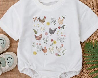 Wildflower Chicken Baby Romper: Retro Floral Outfit
