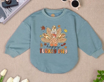 Happy Turkey Day Baby Romper: Glitter Thanksgiving Outfit