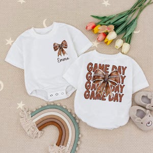 Personalized Game Day Baby Romper, Football Baby Girl Bodysuit, Custom Name Baby Outfit, Fall Sports Clothes