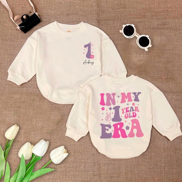 1st Birthday Girl Romper Sweatshirt: "In My One Year Old Era" Outfit