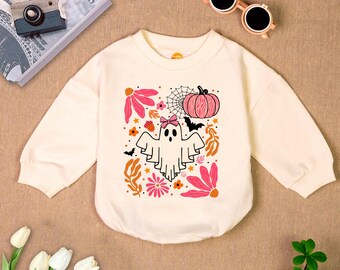 Pink Halloween Baby Romper, Halloween Baby Girl Pink Romper, 1st birthday, Cute Ghost Romper, Ghost Halloween, Funny Fall Newborn Outfit
