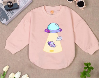 UFO Cow Baby Romper: Funny Alien Farm Outfit