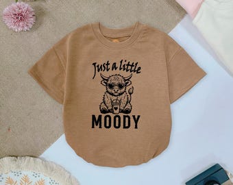 Moody Highland Cow Baby Romper: Western Farm Clothes