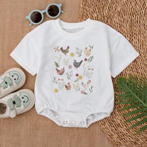Wildflower Chicken Baby Romper, Floral Chicken Baby Outfit, Cute Chicken, Retro Animal, Chicken Lover Gift, Floral Spring Baby Clothes