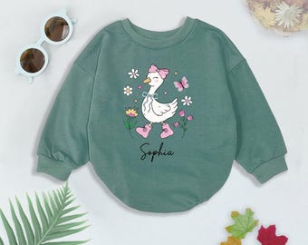Personalized Coquette Goose Baby Romper: Girly Outfit