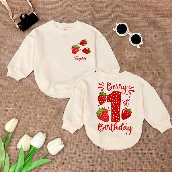 Personalized Strawberry 1st Birthday Romper: Baby Girl Outfit