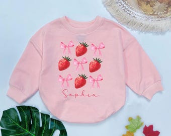 Personalized Strawberry Bubble Romper, Cute Strawberry Sweater, Strawberry Lovers Gift, Strawberry Toddler Outfit, Infant Clothing, Newborn