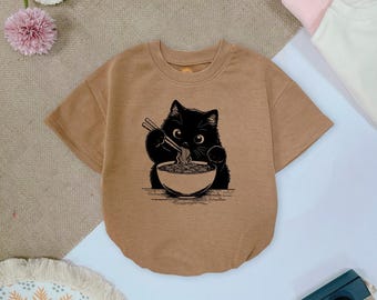 Noodle Cat Romper, Cute Ramen Cat Toddler Shirt, Ramen Cat Baby Gift, Cat Lover Gift, Animal Lover Baby Outfit, Cat Mom, Baby Clothes