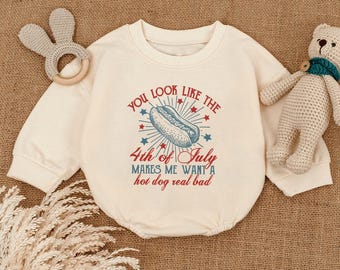 Retro 4th of July Baby Romper: Hot Dog Bodysuit