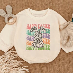 Happy Easter Coquette Romper Sweatshirt, My First Easter Baby Romper, Cute Natural Newborn Easter Kids, Easter, Floral Spring Baby Clothes