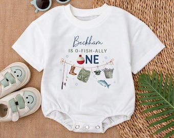 Personalized Fishing First Birthday Romper: O-Fish-Ally One Baby Outfit