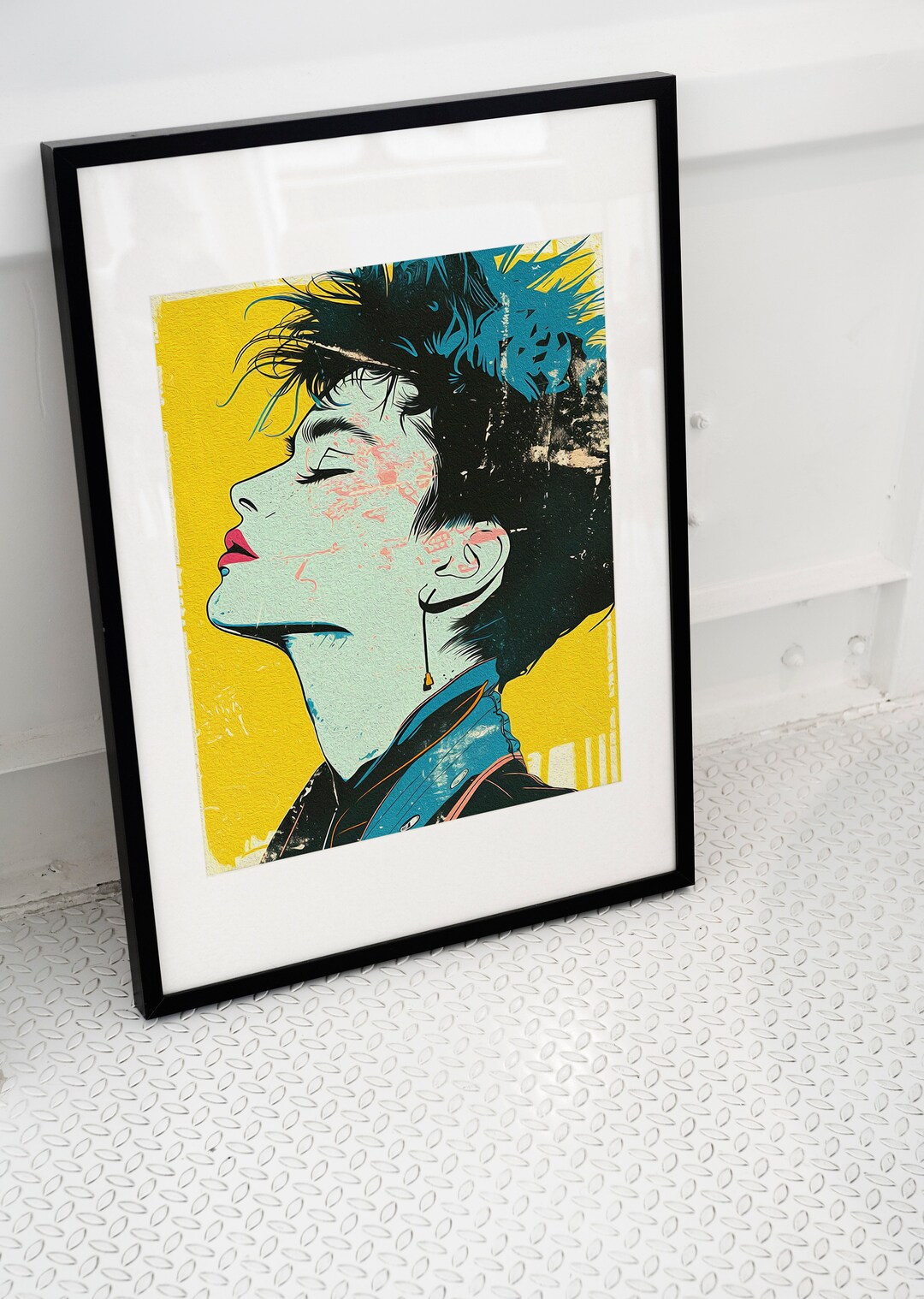 Neon Rebellion Rocker Portrait Print, 80s Block Print (digital Download ...