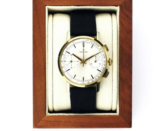 Uhrenhalter Holz WALNUSS dunkelbraun & beige | Halter für 1 Armbanduhr