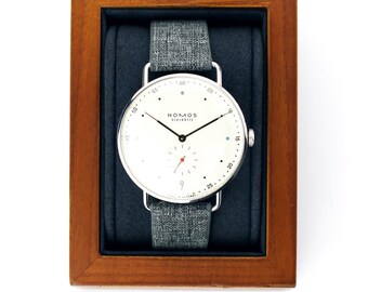 Uhrenhalter Holz WALNUSS dunkelbraun & blau | Halter für 1 Armbanduhr