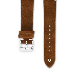 Bracelet de montre vintage en daim marron noyer | Montre avec bracelet de rechange en cuir suédé de style marron et vintage | Largeur 18, 20 et 22 mm