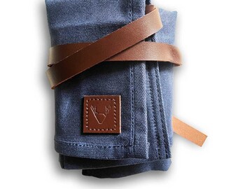 Uhrenrolle Waxed Canvas Marine-Blau | Uhrenaufbewahrung für bis zu 4 Uhren | Uhrenrolle blau für Reisen