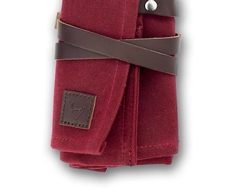 Uhrenrolle Waxed Canvas Bordeaux-Rot | Uhrenaufbewahrung für bis zu 4 Uhren | Uhren Rolle Dunkelrot für Reisen