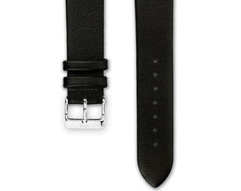 Uhrenarmband Leder Schlicht Schwarz | Uhrarmband ohne Naht und aus besonders weichem Leder in Schwarz | 18, 20 und 22mm Breite