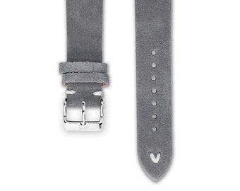 Vintage Uhrenarmband Wildleder Stahl-Grau | Ersatzarmband Uhr aus Wildleder in Grau & in Vintage Stil | 18, 20 und 22mm Breite