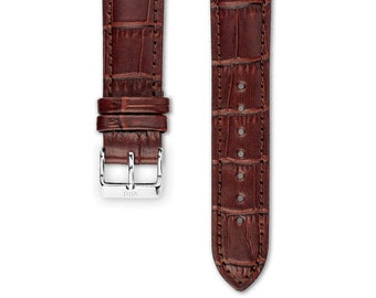 Bracelet de montre en cuir de crocodile marron | Bracelet de montre aspect crocodile en cuir marron | 18, 20 et 22 mm de largeur