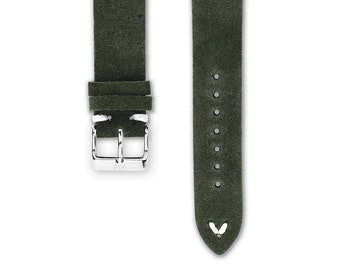Vintage Uhrenarmband Wildleder Classy-Grün | Armband Uhr aus Wildleder in Grün & in Vintage Stil | 18, 20, 22 und 24mm Breite