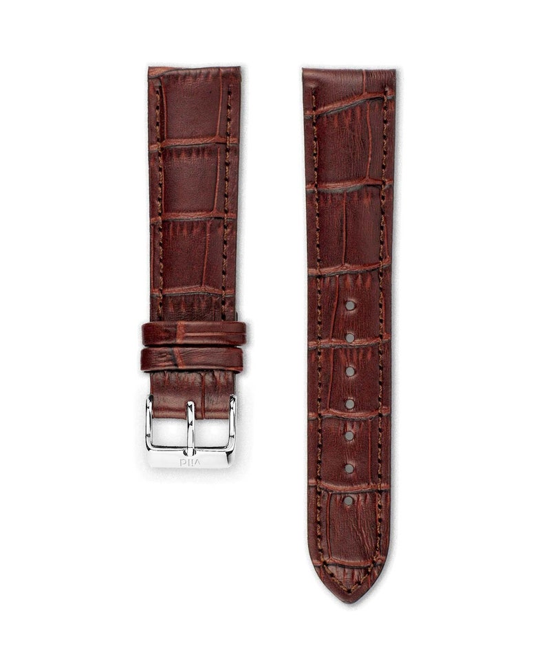 Croco watch strap leather brown Watch strap with croco look made of brown leather 18, 20 and 22mm width image 1