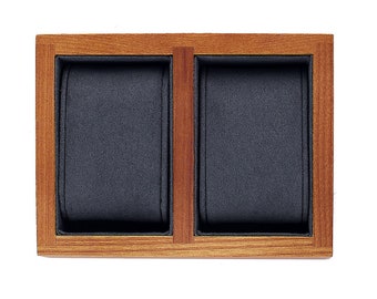 Watch holder wood WALNUT dark brown & blue | Holder for 2 wristwatches