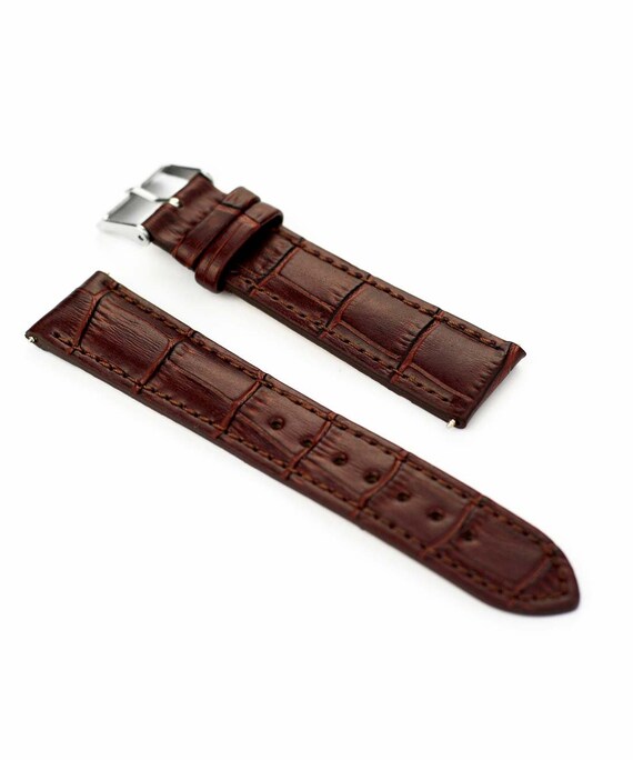 Cinturino Pelle Marrone Grana Coccodrillo Con Attacchi Rapidi - Larghezze 12-20mm