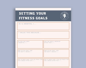 Werkblad voor het stellen van fitnessdoelen | Planning van fitnessdoelen PDF | Afdrukbaar + digitaal werkblad | Actieplan voor 12 en 6 maanden | Fitnessdoelplanner
