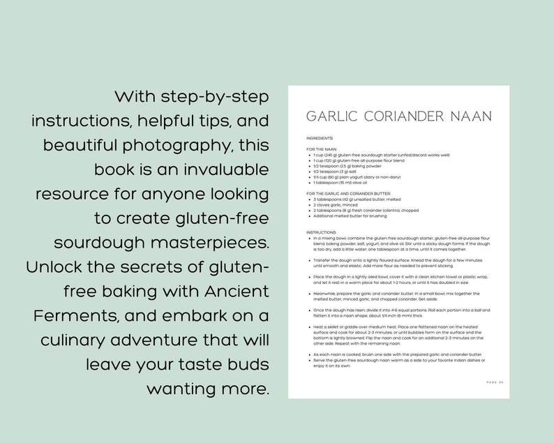 May include: A page from a cookbook with a recipe for Garlic Coriander Naan. The recipe includes ingredients for the naan and a garlic and coriander butter. The recipe also includes instructions on how to make the naan.