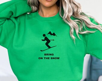 Skiing Sweatshirt, Minimalist Design, Sweatshirt for Ski Lodge or Home,  Christmas Gift, Winter Sweatshirt, Ski Shirt, Women's Cold Weather