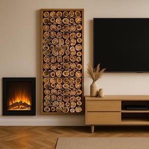Faux Log Wall Panel – Rustic Wood Slice Feature Panel – Made to Measure Fireplace Wall Decor
