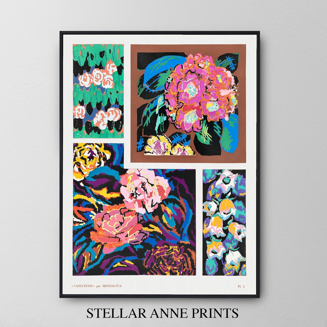 Flower Vintage Art Deco, Retro Wall Art, Vintage Wall Art, Abstract