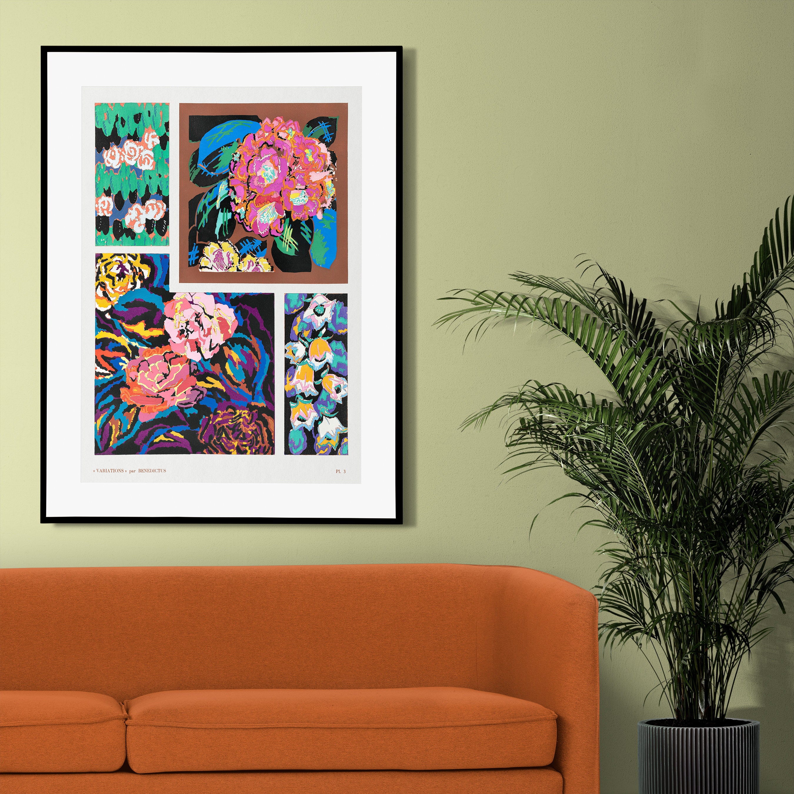 Flower Vintage Art Deco, Retro Wall Art, Vintage Wall Art, Abstract