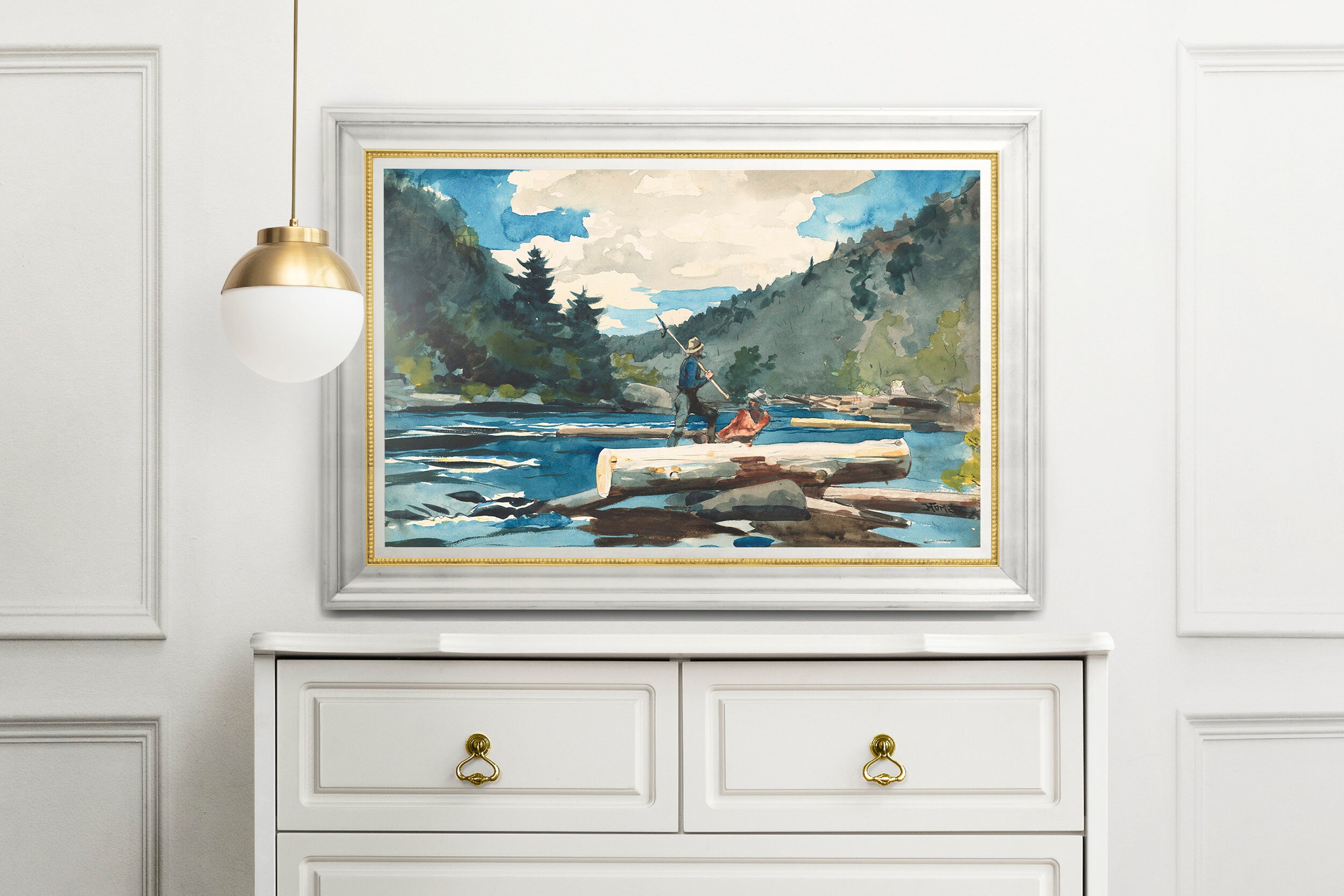 Hudson River Logging Art, Retro Wall Art, Vintage Wall Art, Abstract