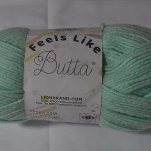 Lion Brand Feels Like Butta Seagreen Yarn 218 yards of 100% Polyester weight 4 pale green yarn for crochet, knit or craft Very soft yarn