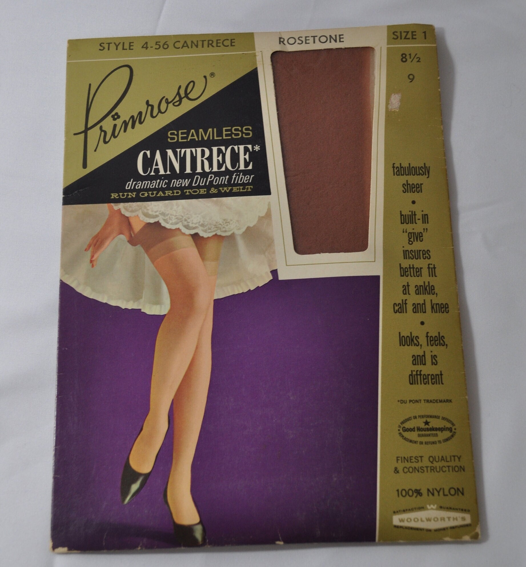 Bas nylon HOSIERY coloris Beige. Taille 3 - 9½. Vintage stockings