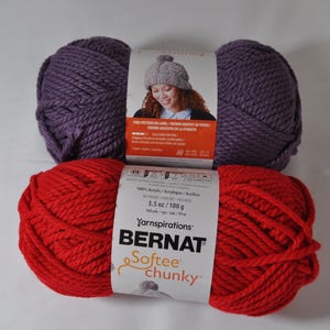 Yarnspirations Bernat Softee Chuncky Yarn Super Bulky 6 Acrylic 108 yards of Dark Mauve or Berry Red Soft Thick aYarn for Crochet or Knit