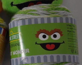 Lion Brand Sesame Street One Hat Wonder Yarn Kit for Oscar. Knit pattern Included & polyester yarn for hat Self Striping weight 4